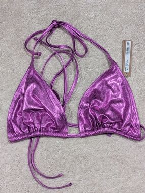 NWT SKIMS Metallic Swim Triangle Top - Dragon Fruit Pink - Size 3X $45